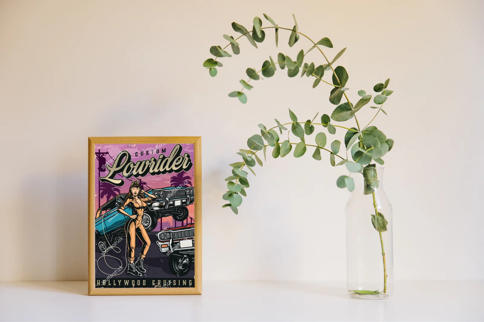 Kolorowy plakat w stylu retro z amerykańskimi lowriderami