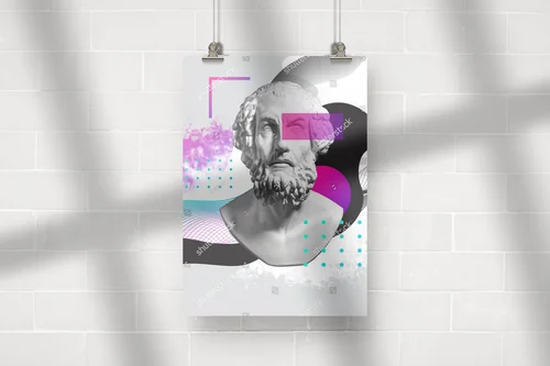 Surrealna kompozycja z antycznym popiersiem