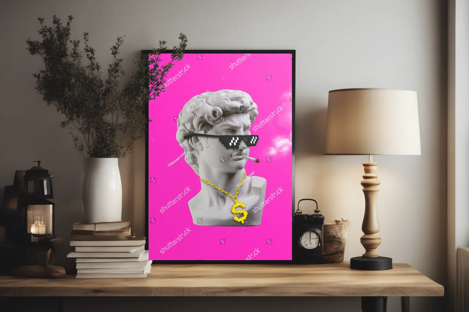 Funky stylizacja Davida w pikselowych okularach