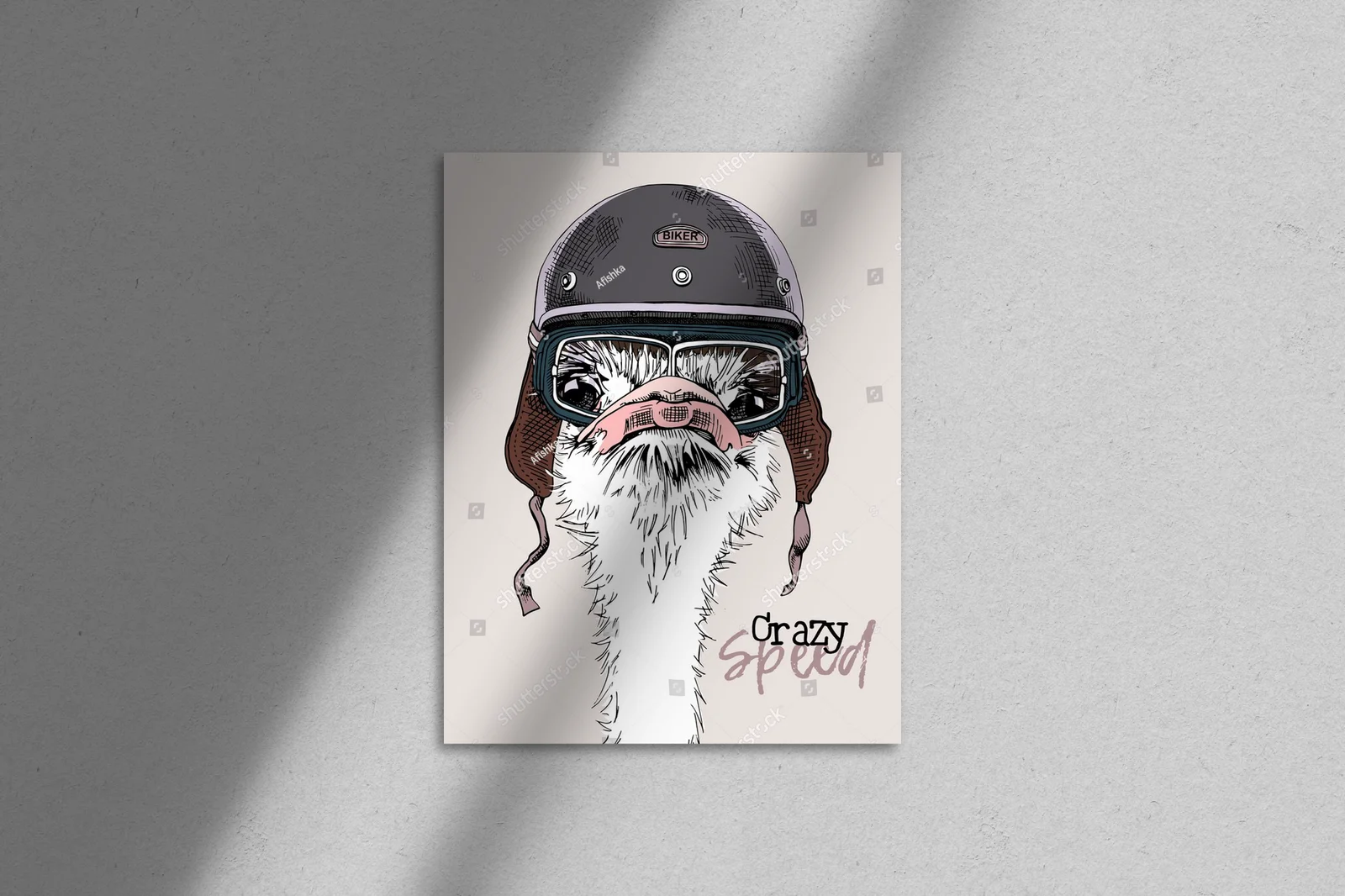 Śmieszny struś w retro stylu motocyklisty