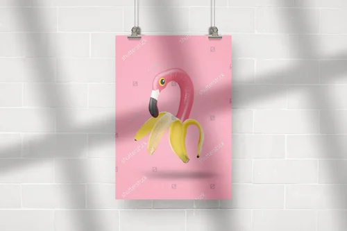 Radosny kolaż sztuki współczesnej z flamingiem