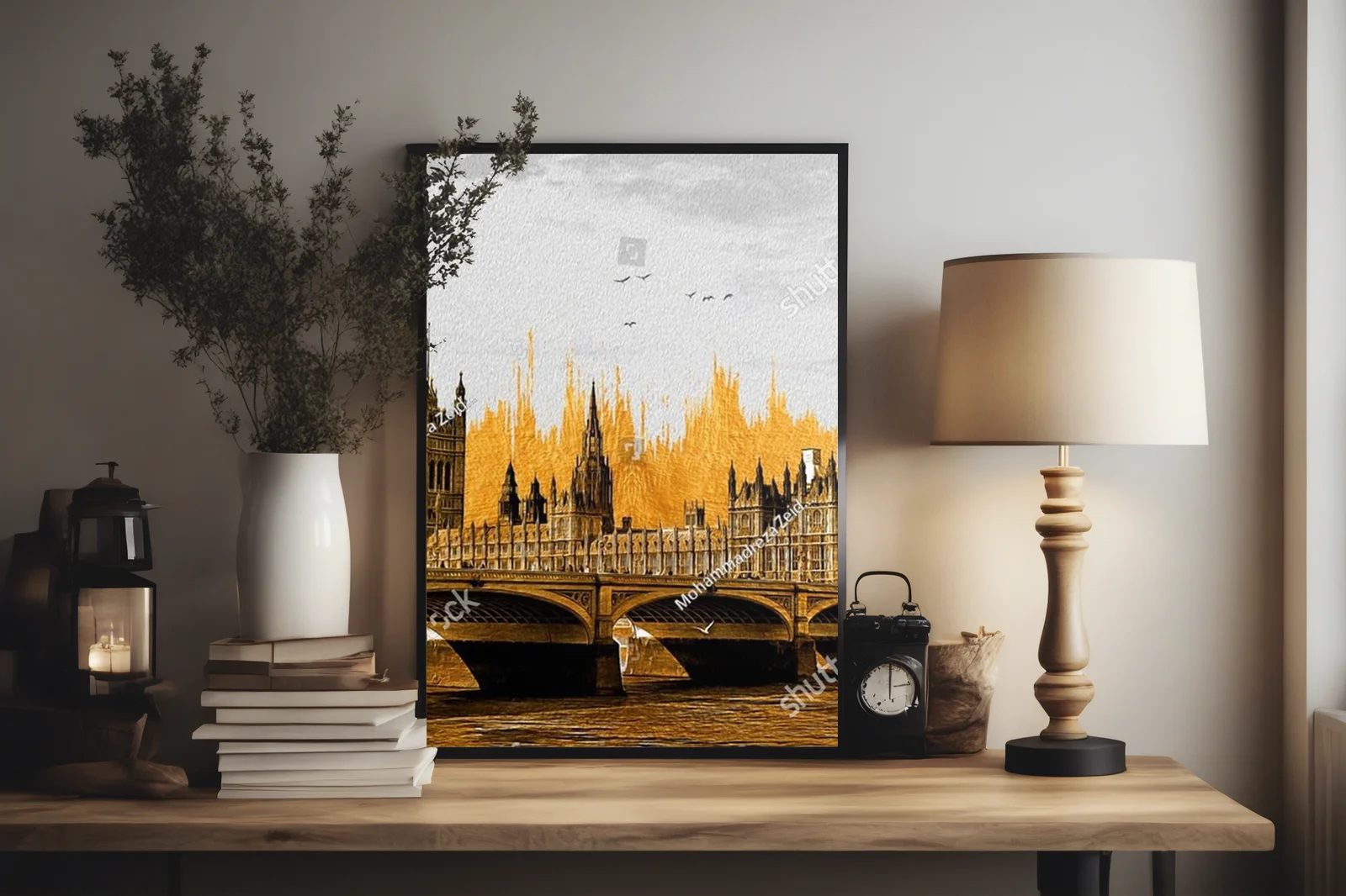 Złota panorama Londynu z Big Benem