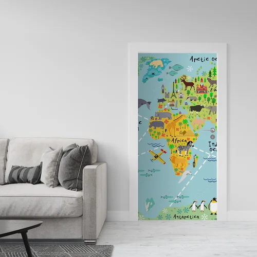 Kreskówkowa mapa świata w elektrycznym błękicie