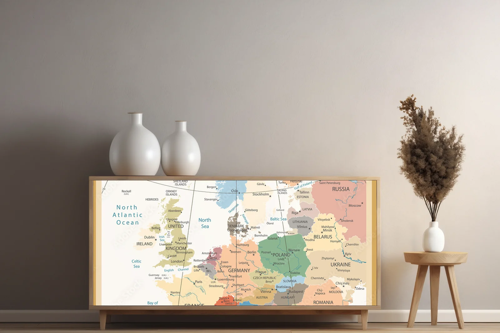 Mapa polityczna Europy w retro odcieniach