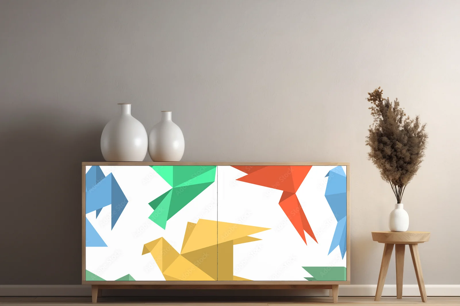 Papierowe ptaki w stylu origami - opuszczone w bieli