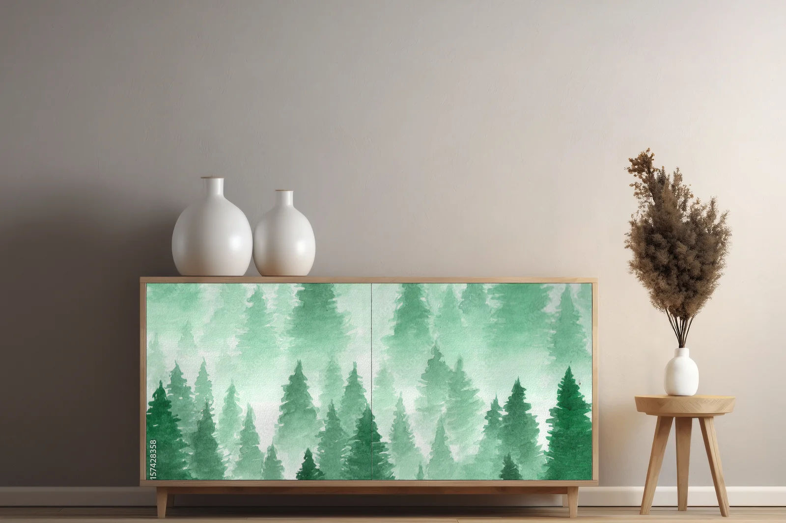 Misty Forest Landscape in Serene Tones
