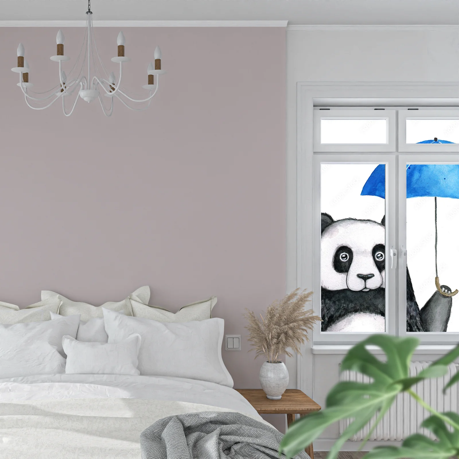 Uroczy panda pod niebieskim parasolem