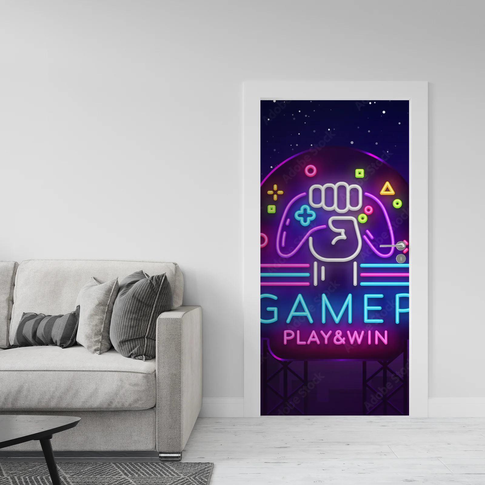 Neonowy znak w klimacie nocnej gry
