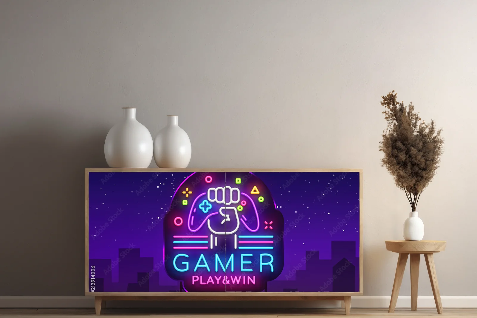 Neonowy znak w klimacie nocnej gry
