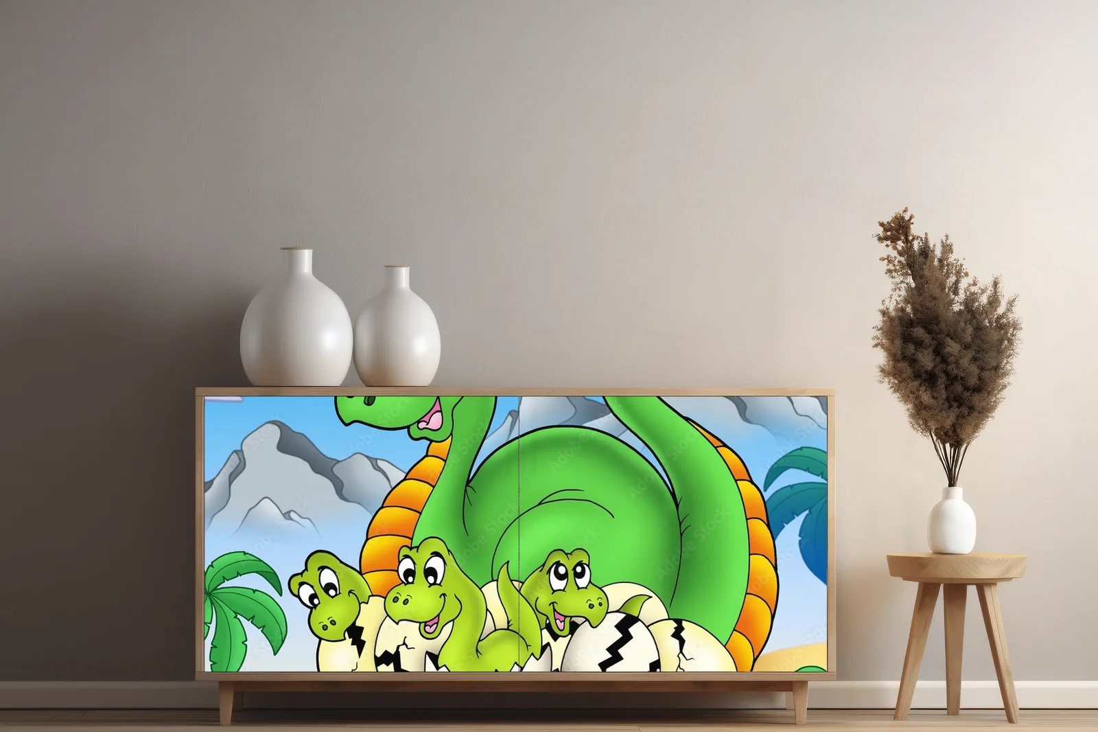 Urocze dinozaury w pastelowym otoczeniu