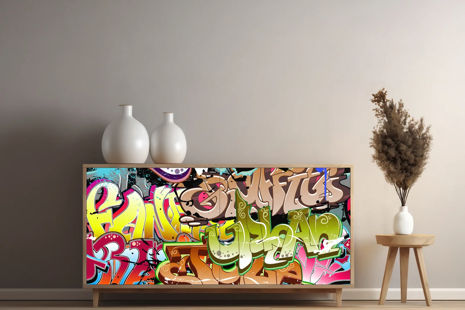 Dynamiczna energia miejskiego graffiti w intensywnych kolorach