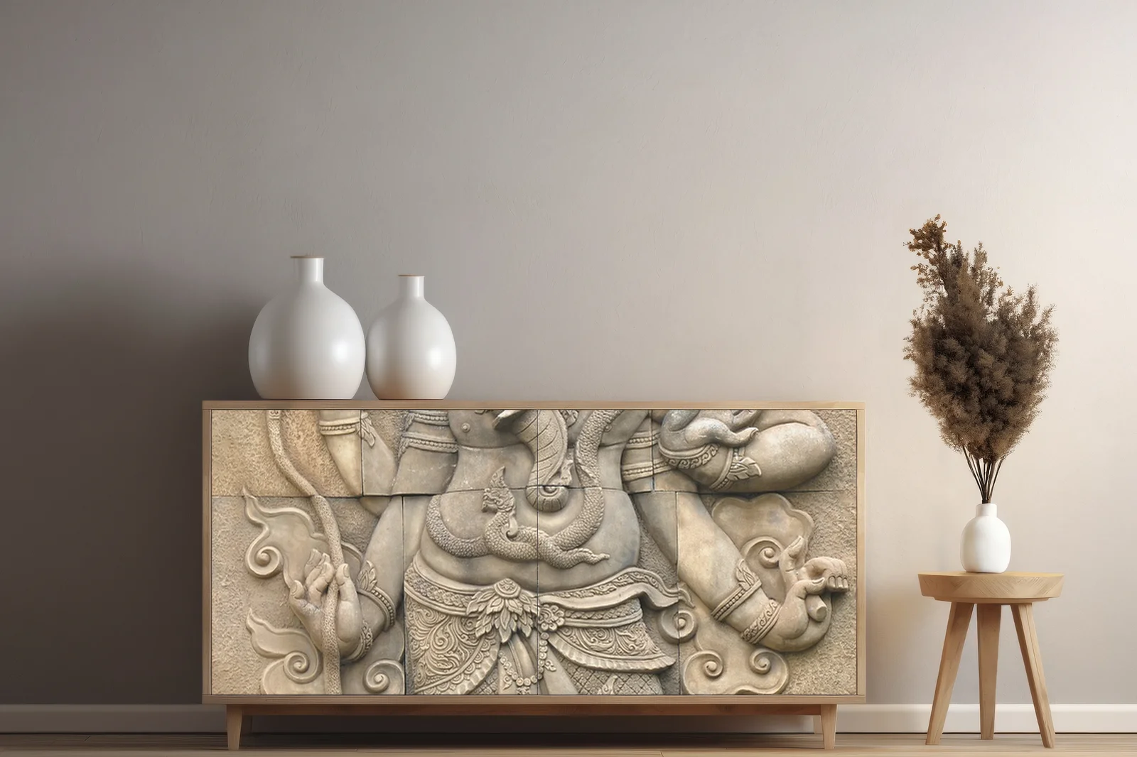 Elegancka rzeźba Ganesh w stonowanych odcieniach