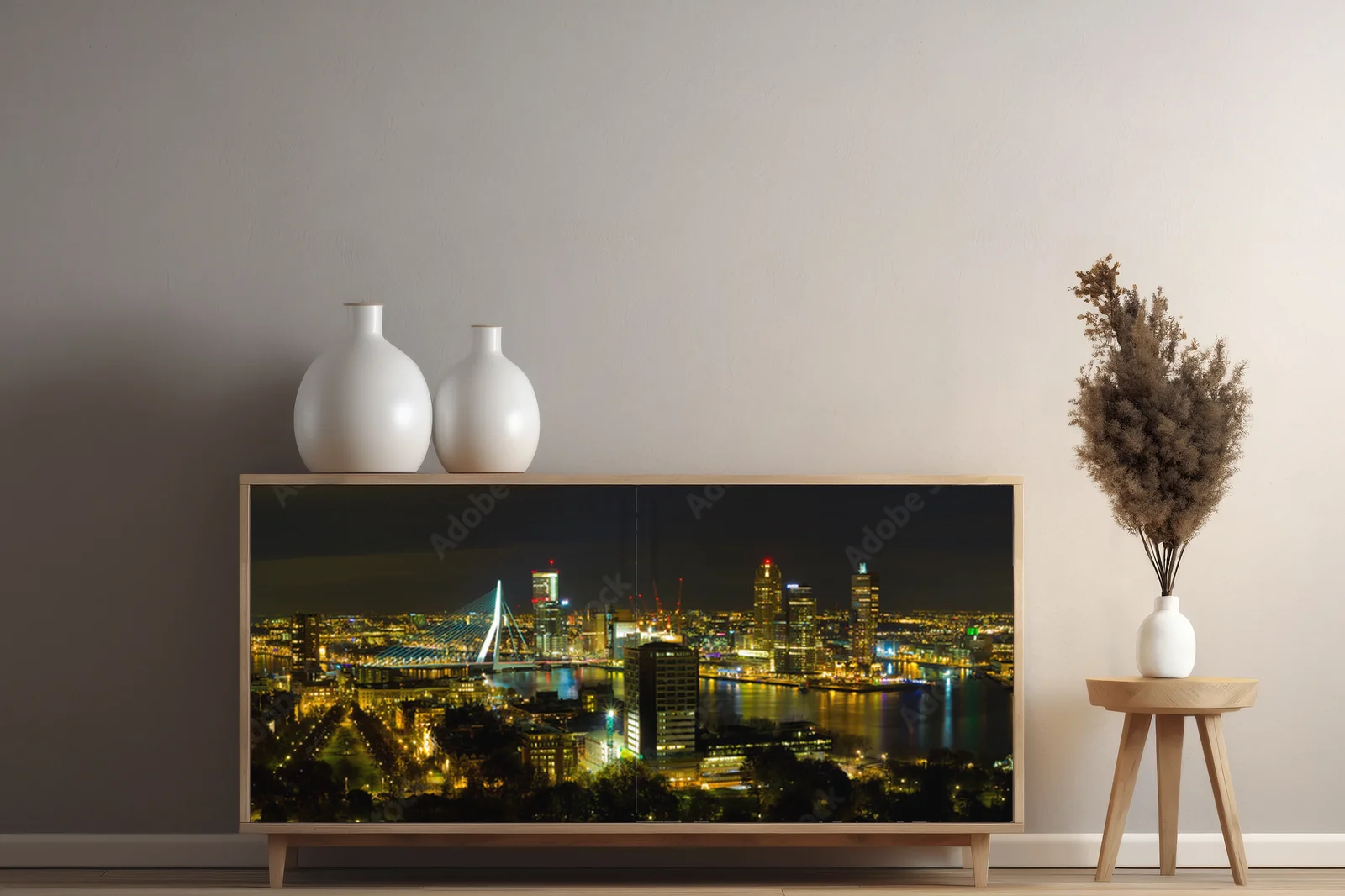 Nocna panorama Rotterdamu w głębokich odcieniach