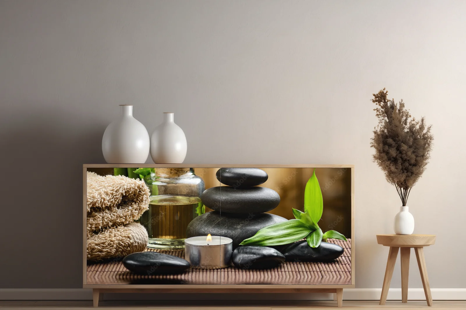 Relaksująca kompozycja zen w naturalnych odcieniach