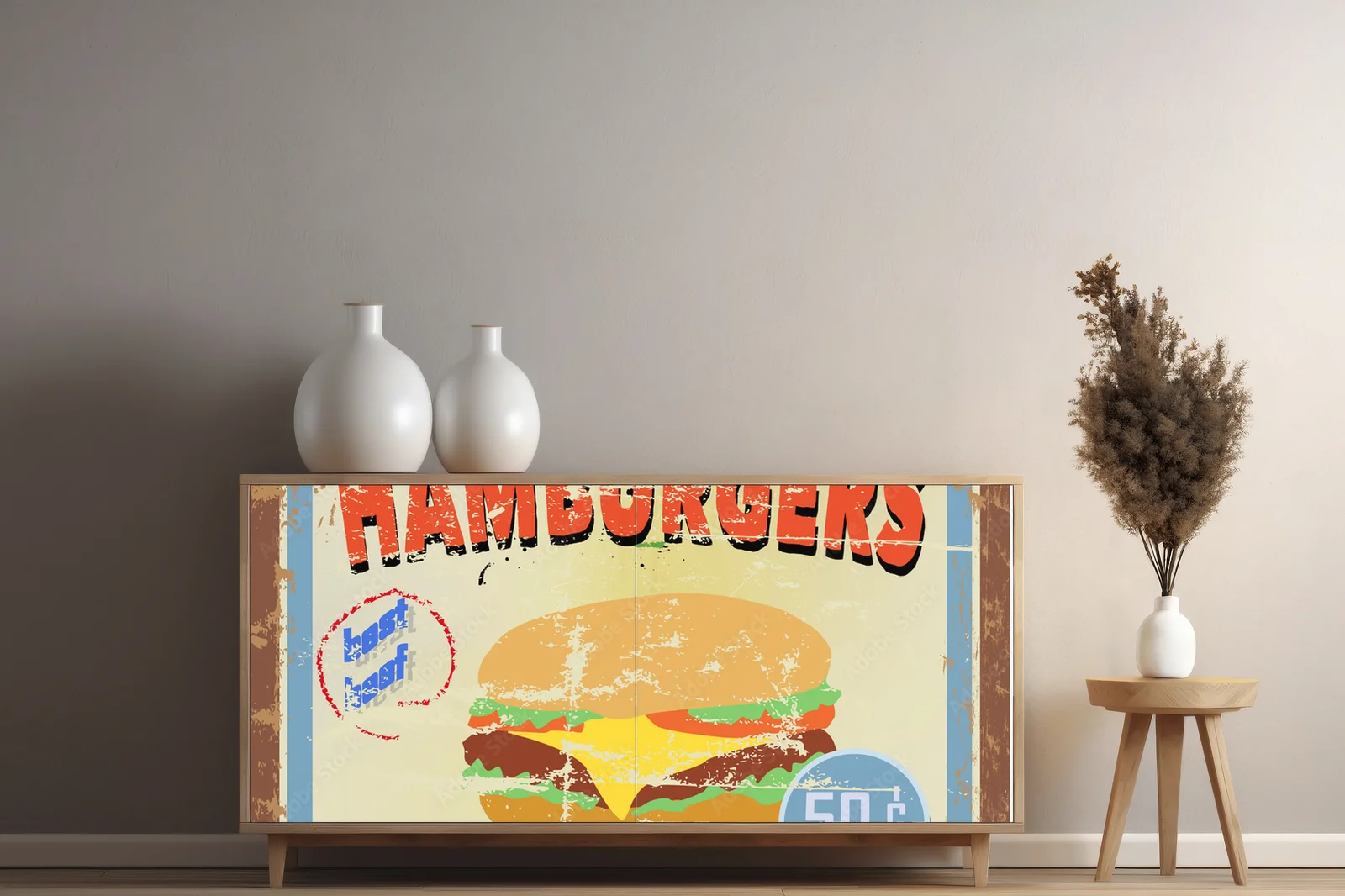 Nostalgiczny znak hamburgera w rustykalnym stylu