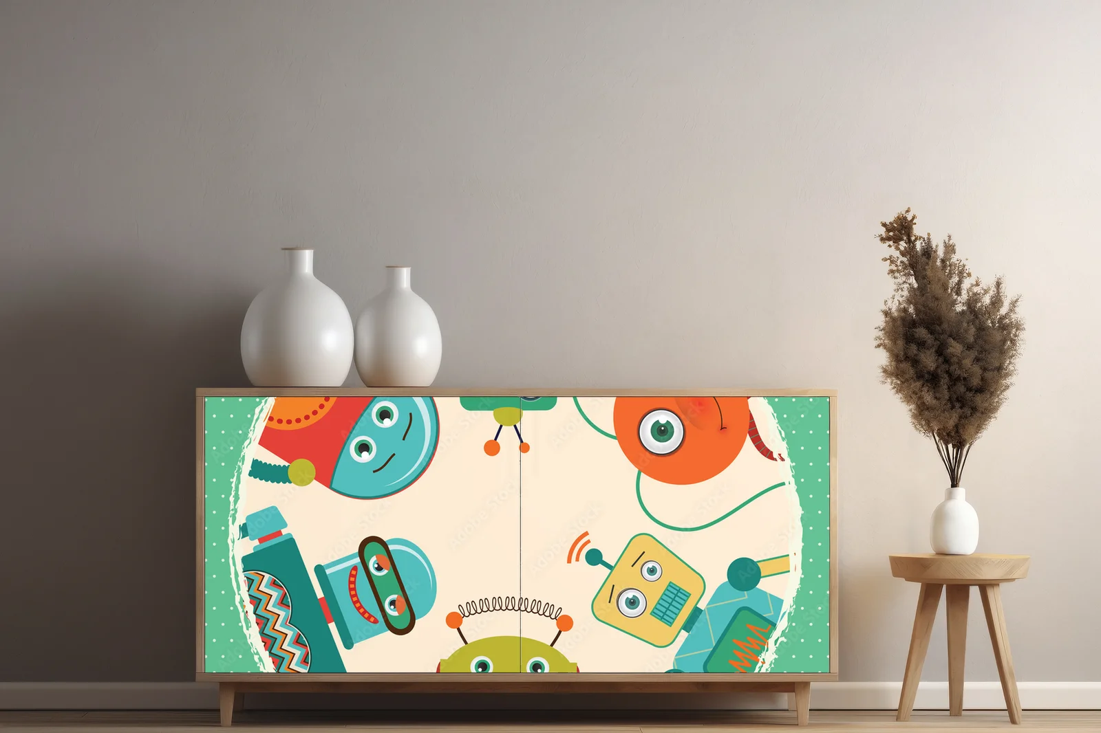 Radosne retro roboty w przyjaznych barwach