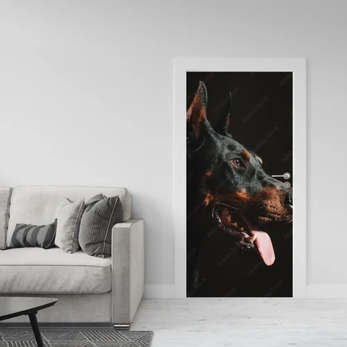 Wspaniale czarne oblicze dobermana w blasku reflektorów