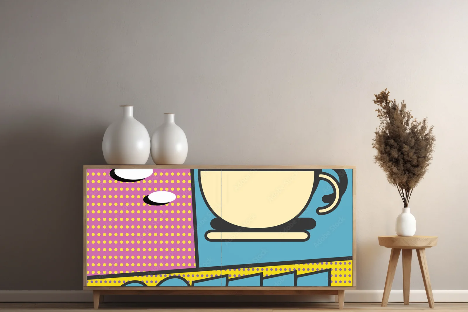 Energia pop art w miękkich, turkusowych barwach