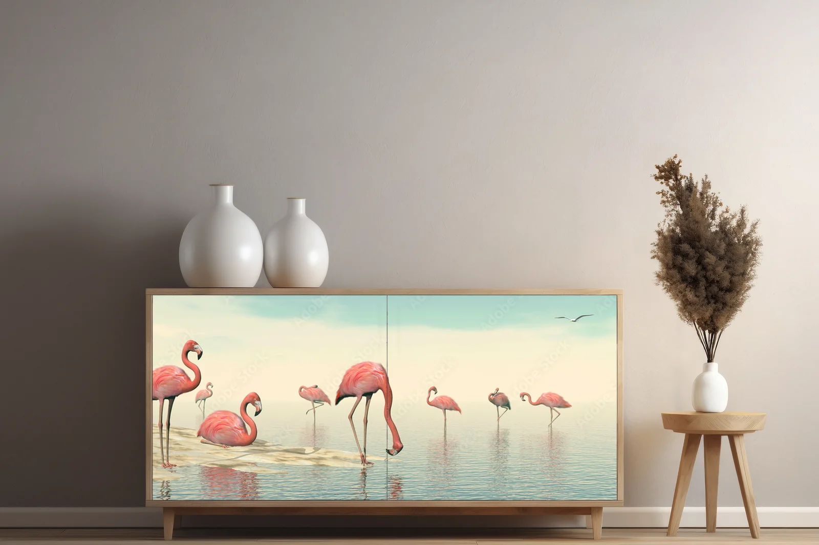 Flock of Pink Flamingos w subtelnych odcieniach