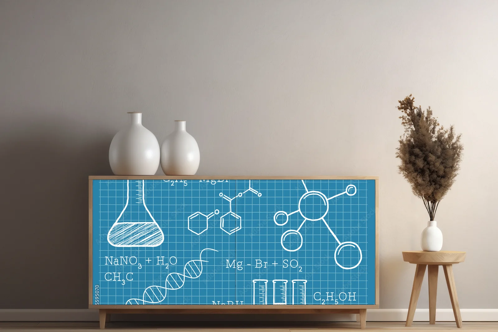 Chemiczne elementy w spójnym niebieskim rytmie