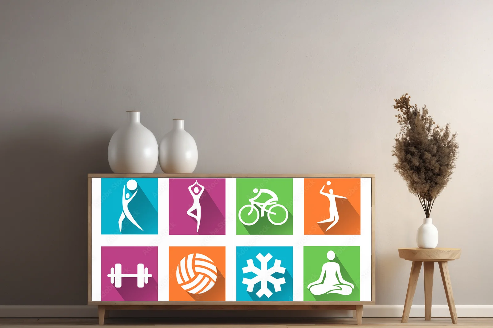 Kolorowe ikony sportu i fitnessu w harmonijnej kompozycji