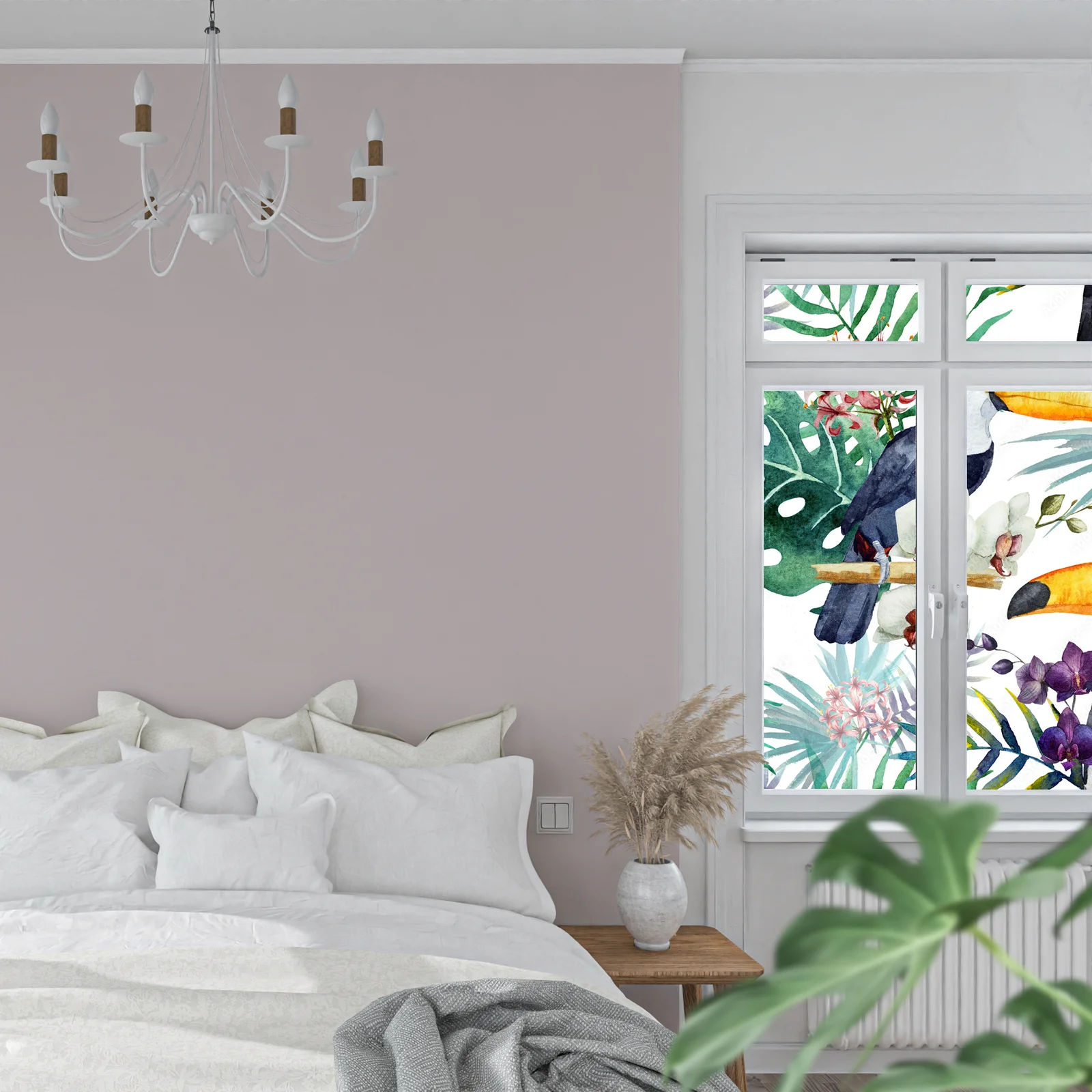 Egzotyczna kompozycja toukana i orchidei