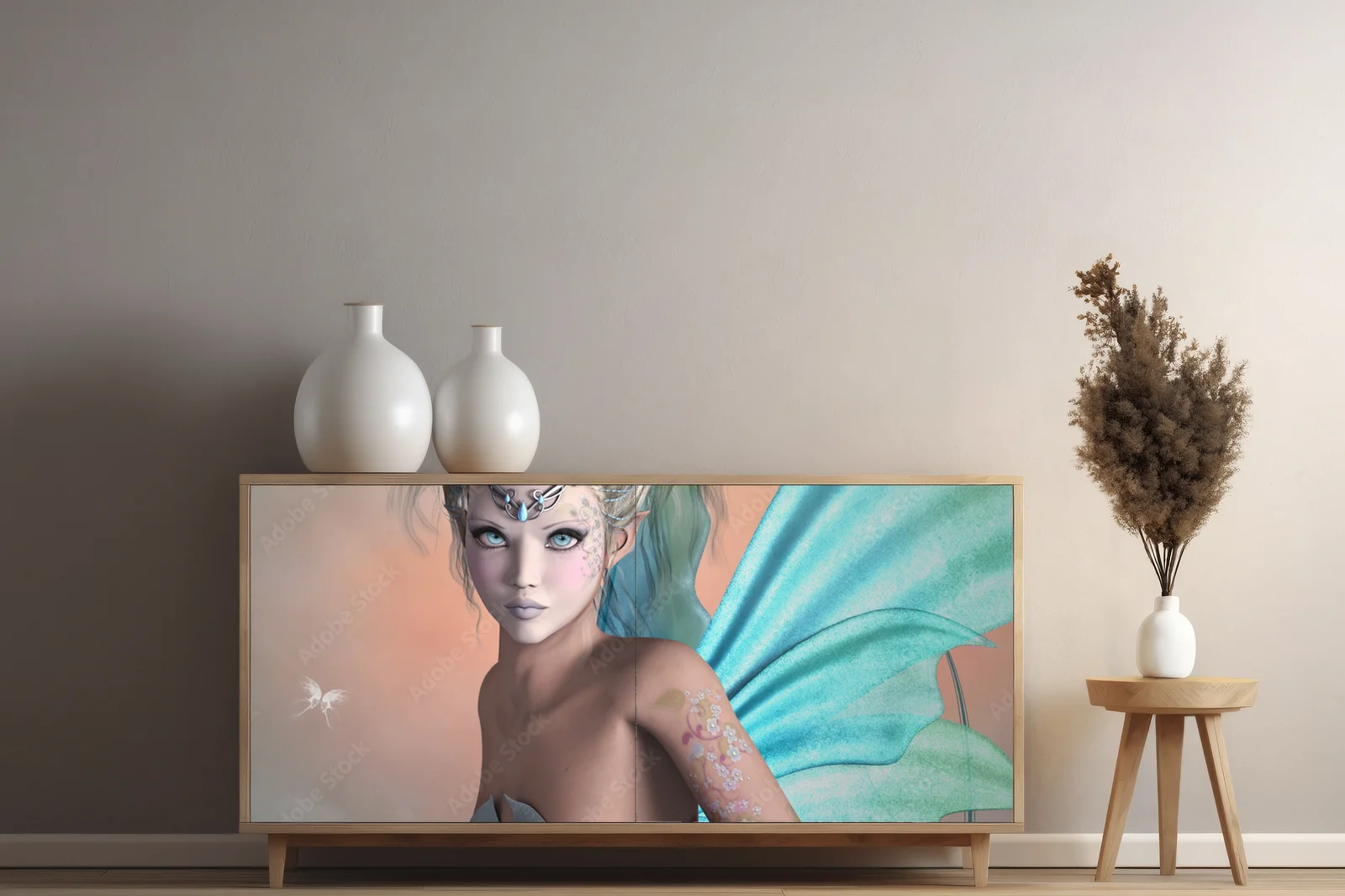 Magiczna niebieska wróżka w tętniących życiem kolorach