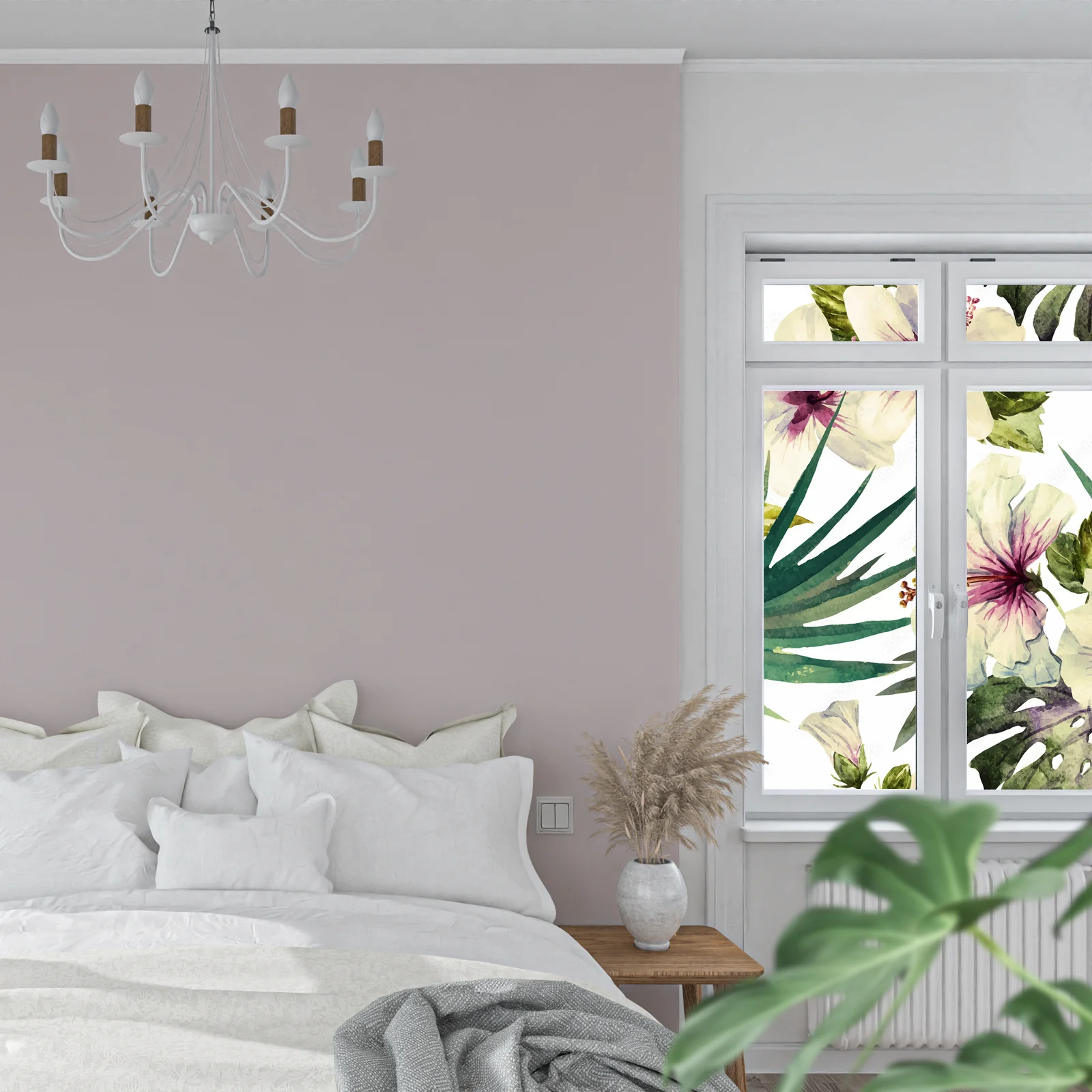 Kolorowe palmy w akwarelowym raju hibiskusa