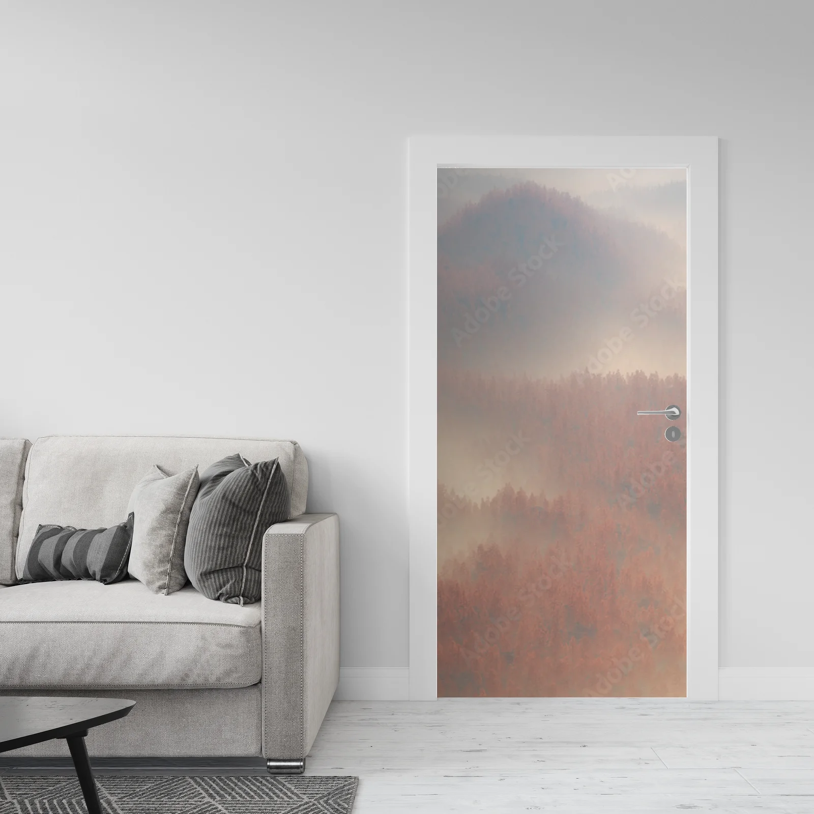 Misty Autumn Forest with a Soaring Balloon