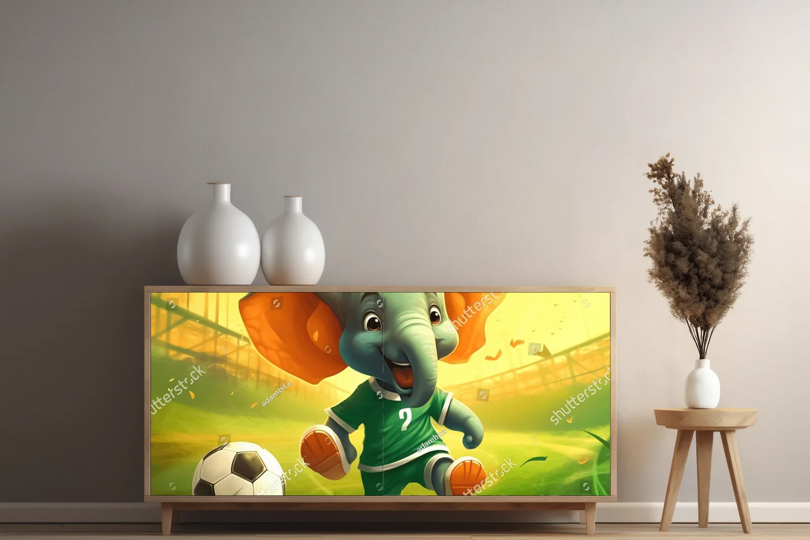 Radosne słonie na boisku w świetle stadium