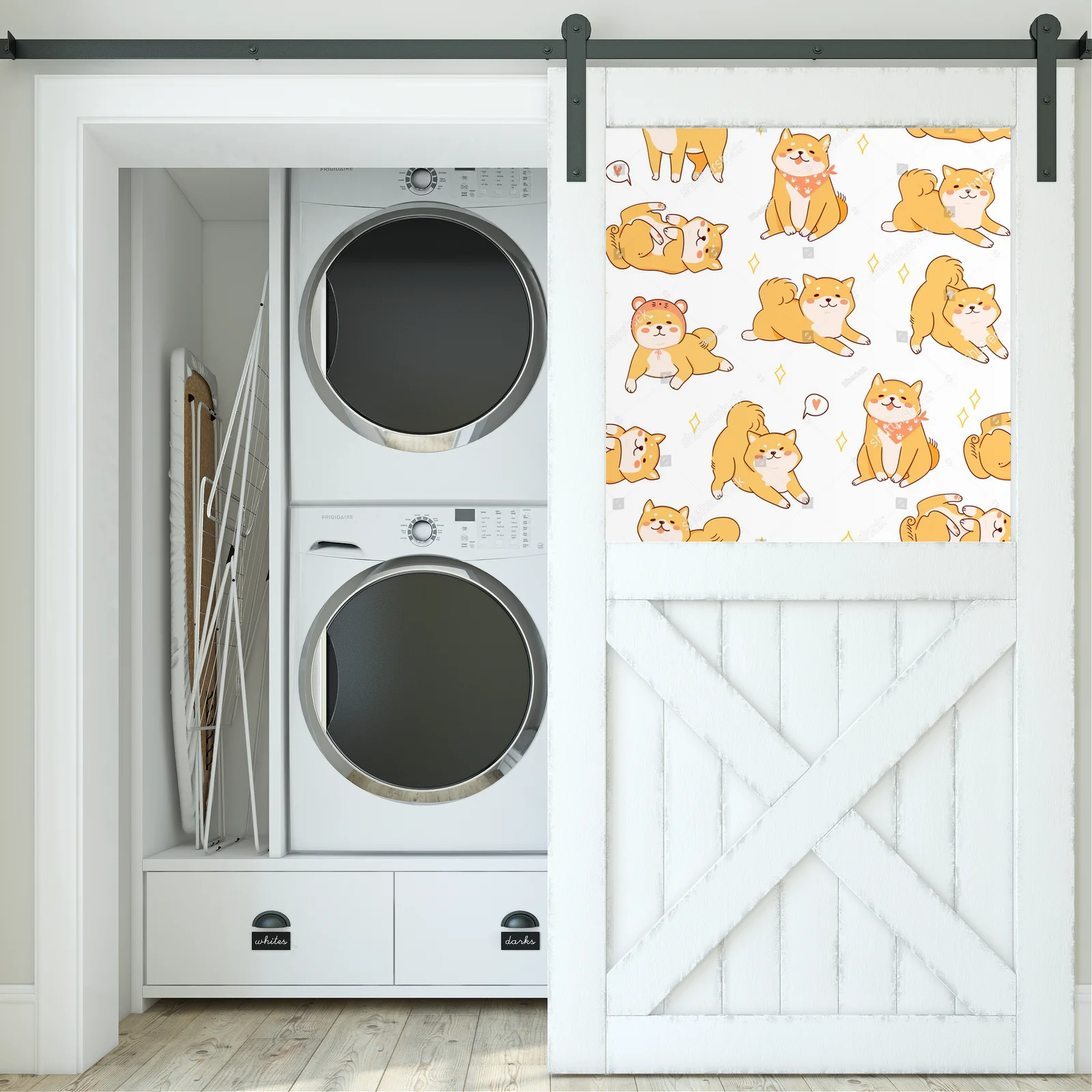 Uroczy motyw psów Shiba Inu w pastelowych odcieniach