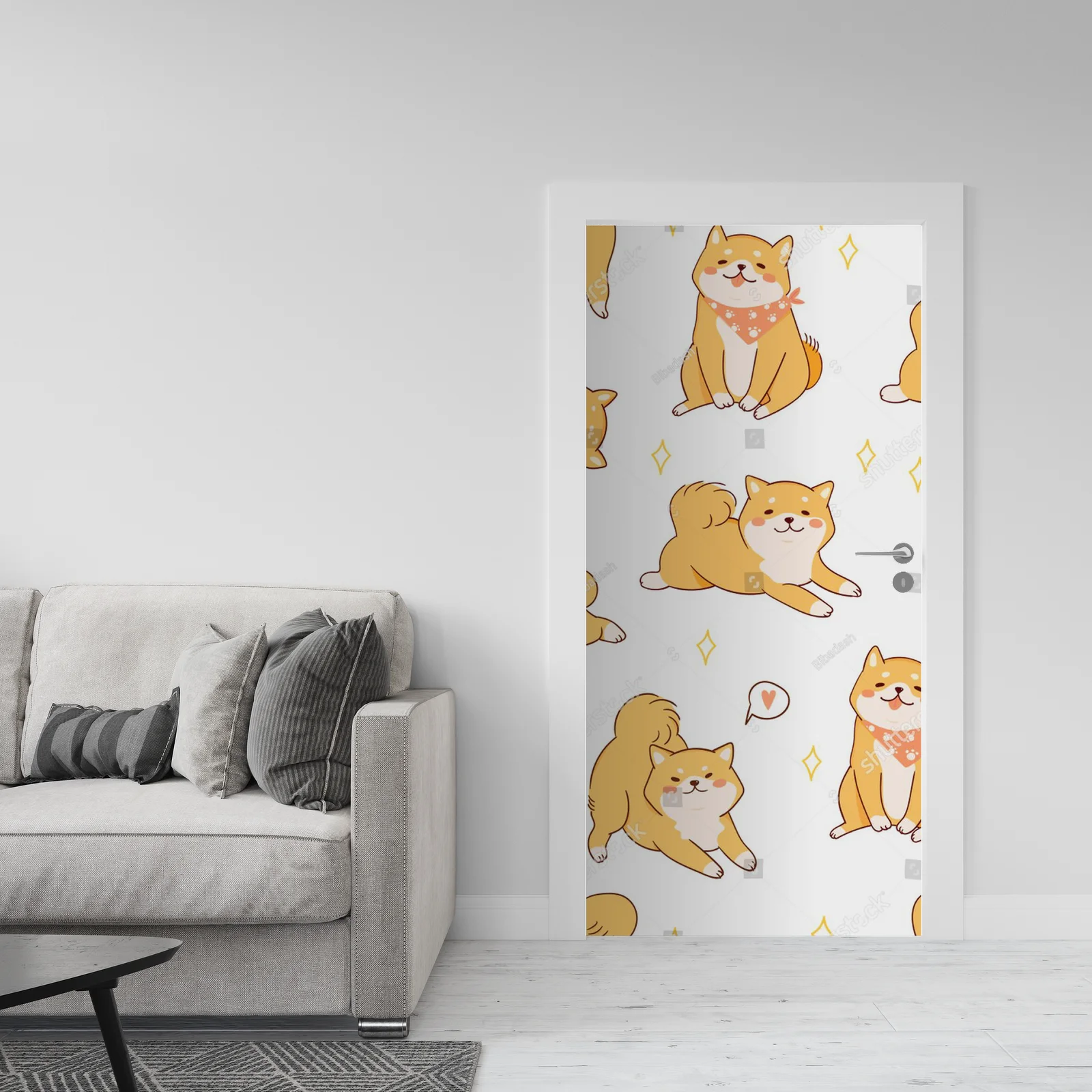 Uroczy motyw psów Shiba Inu w pastelowych odcieniach