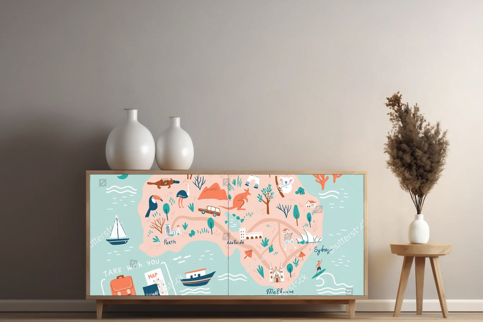 Szalona mapa Australii w pastelowych barwach