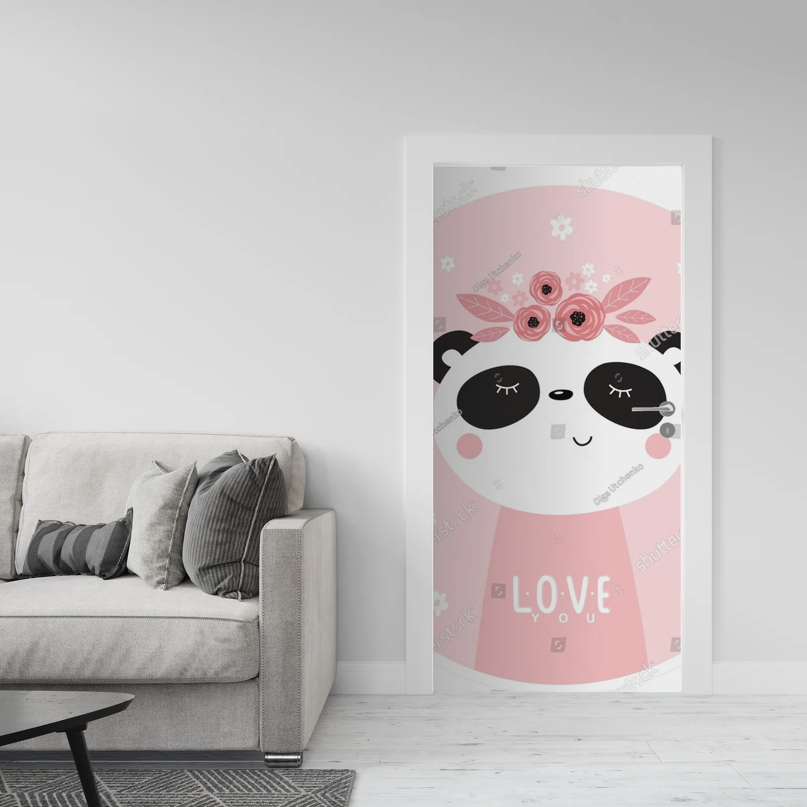 Uroczy panda na różowym tle w stylu skandynawskim