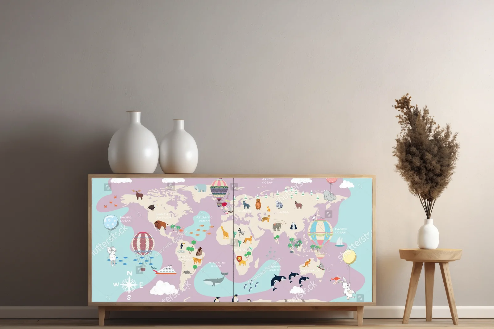 Urocza mapa świata w pastelowych odcieniach