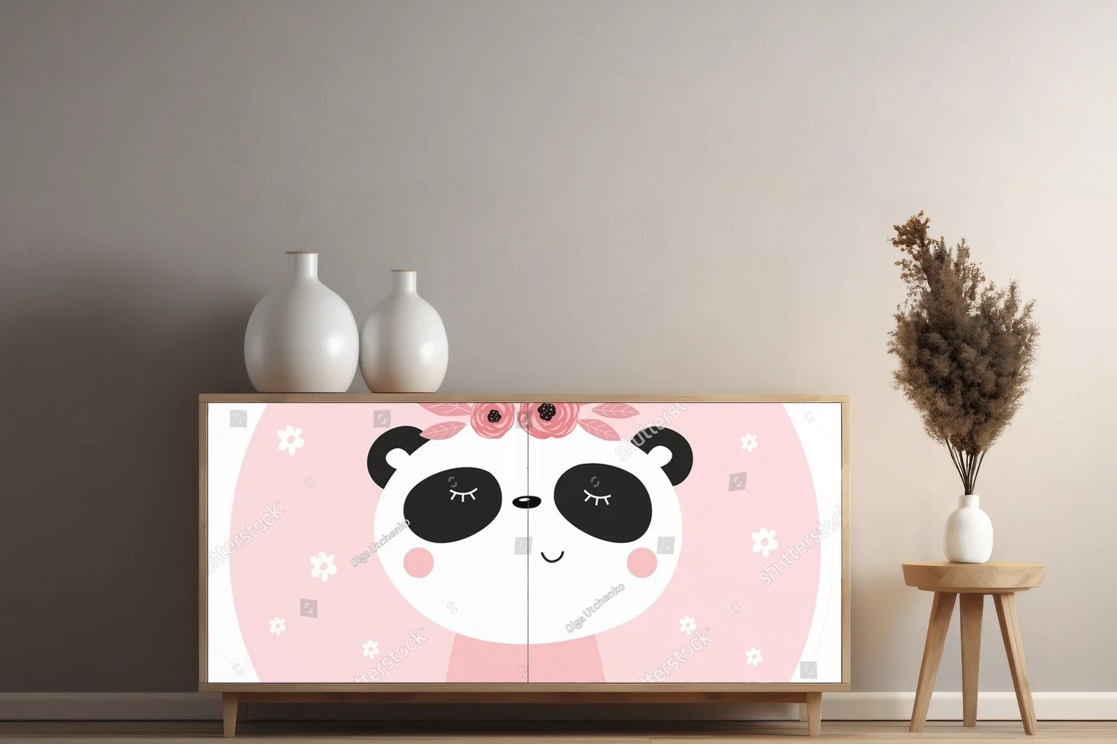 Uroczy panda na różowym tle w stylu skandynawskim