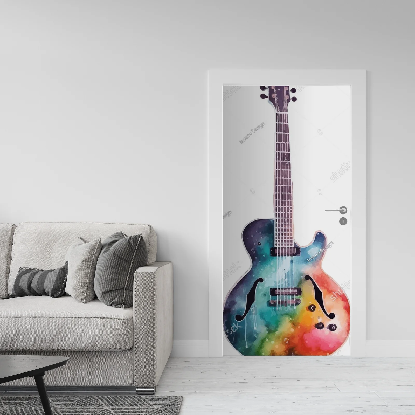 Aksamitna gitara w białej harmonii kolorów