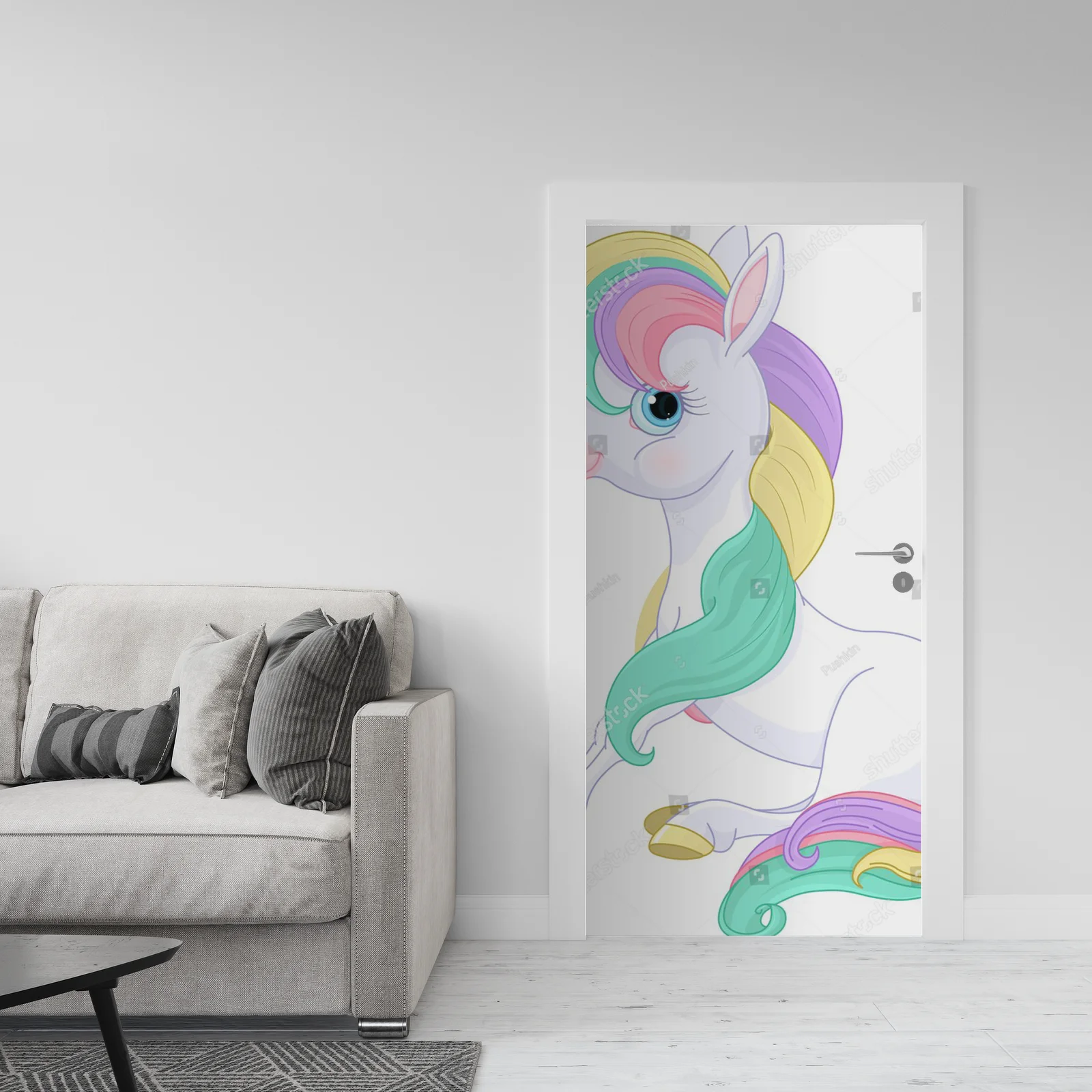 Magiczny tęczowy pony w baśniowej aranżacji
