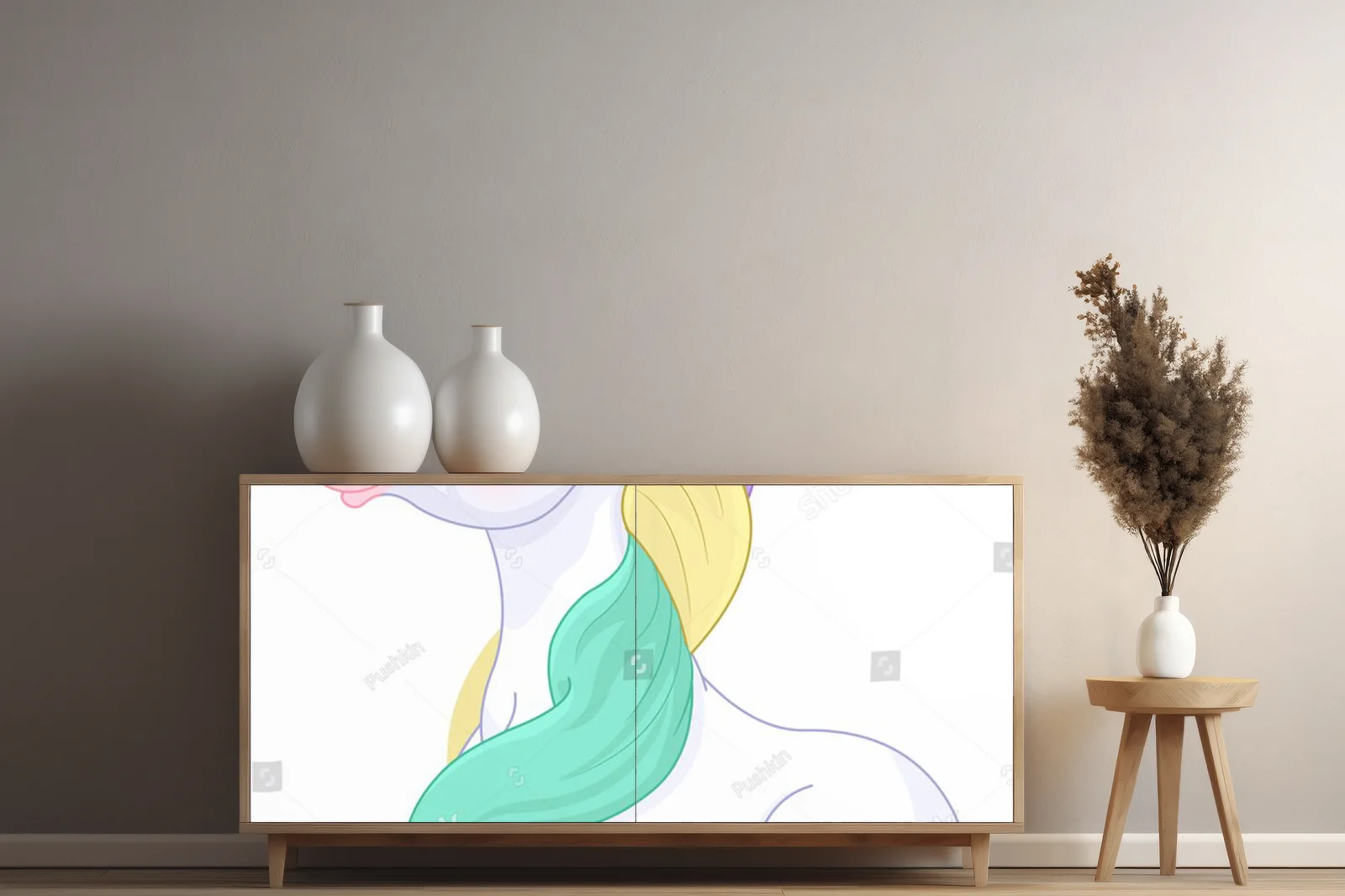 Magiczny tęczowy pony w baśniowej aranżacji