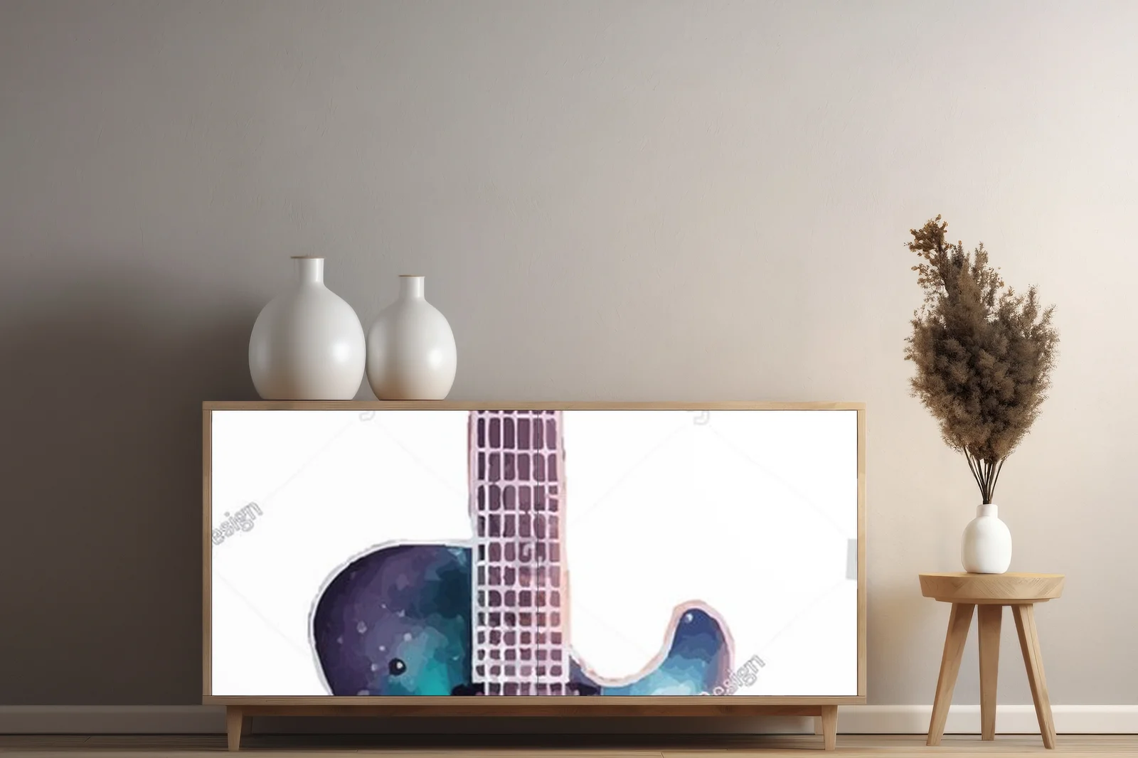 Aksamitna gitara w białej harmonii kolorów