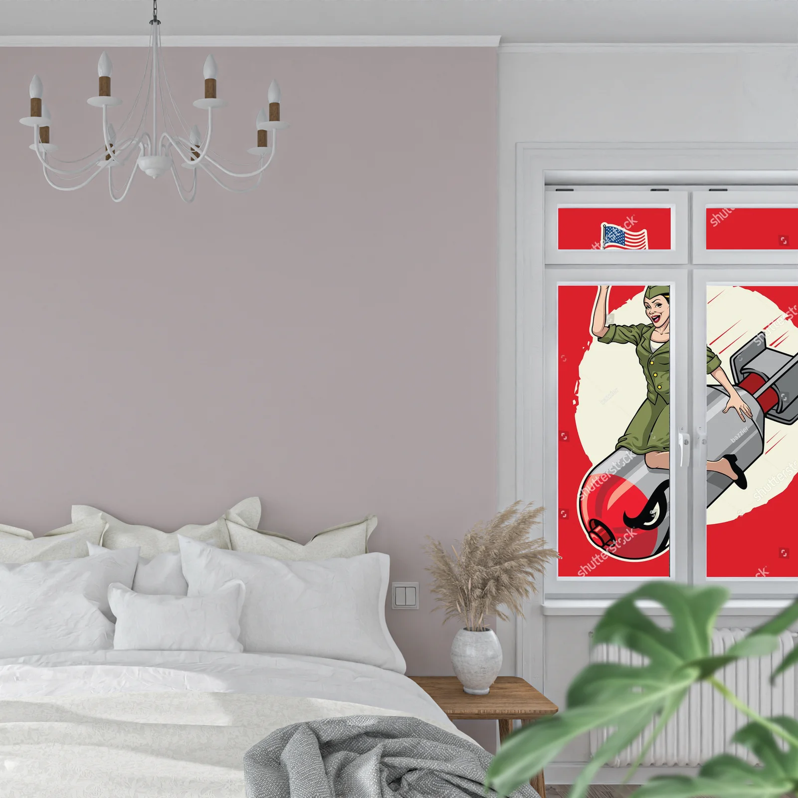 Wojenne piękno w stylu pin-up na tle nuklearnej mocy