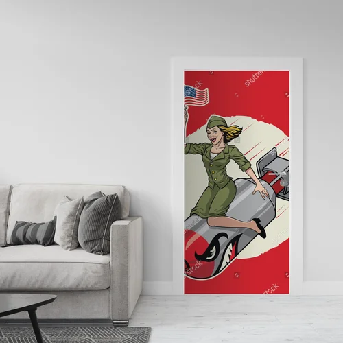 Wojenne piękno w stylu pin-up na tle nuklearnej mocy