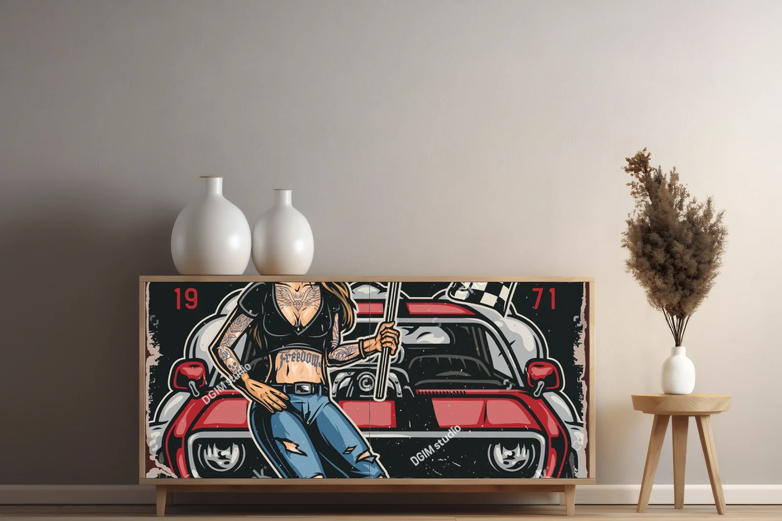 Kolorowe samochody i wspaniała kobieta w retro stylu