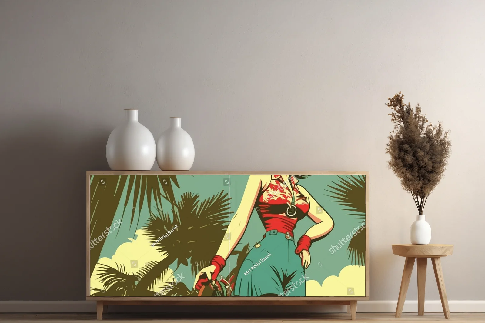 Retro plażowa estetyka z pin-up girl