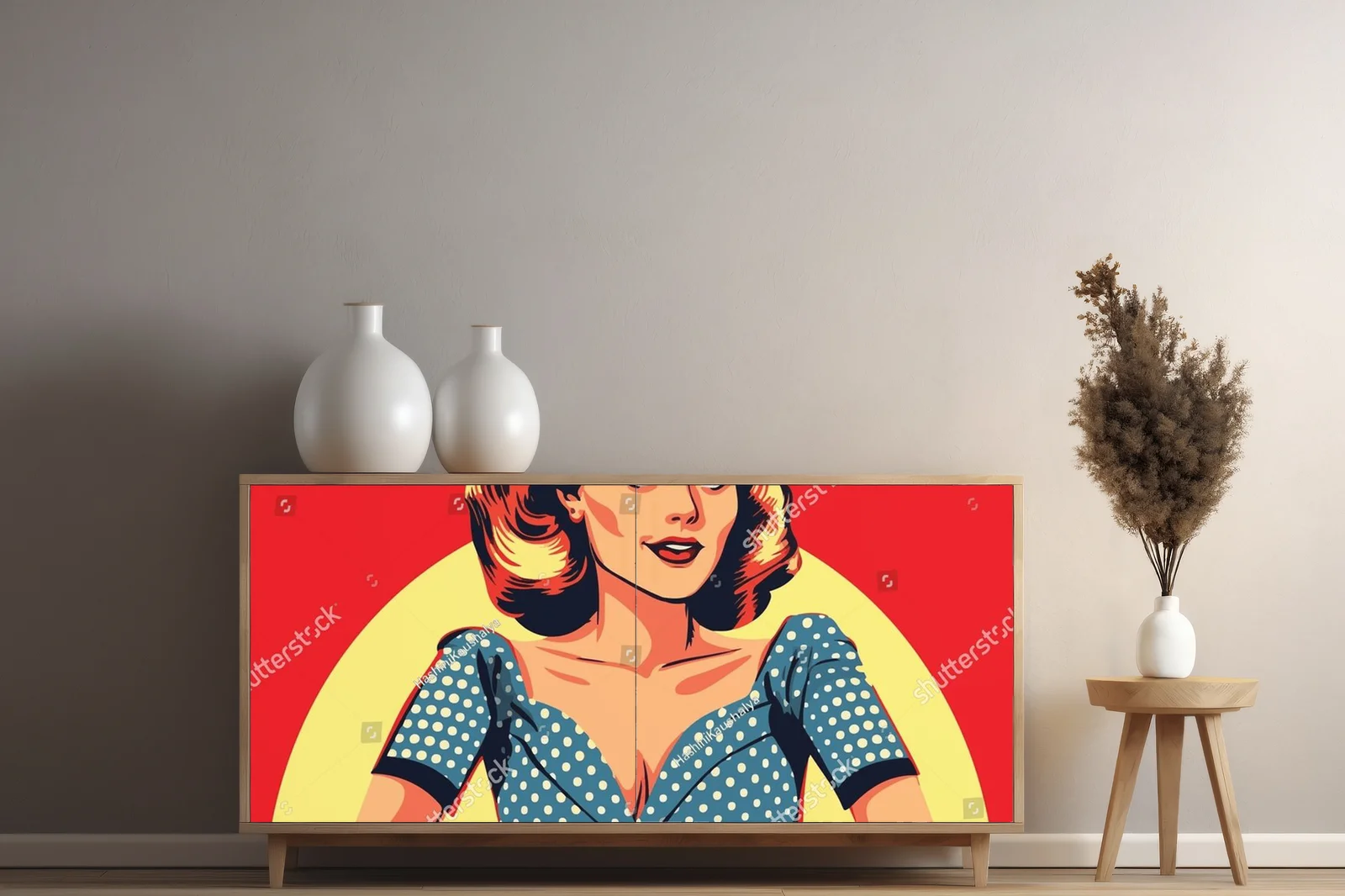 Kobieta w pop-artowym stylu i kolorach retro