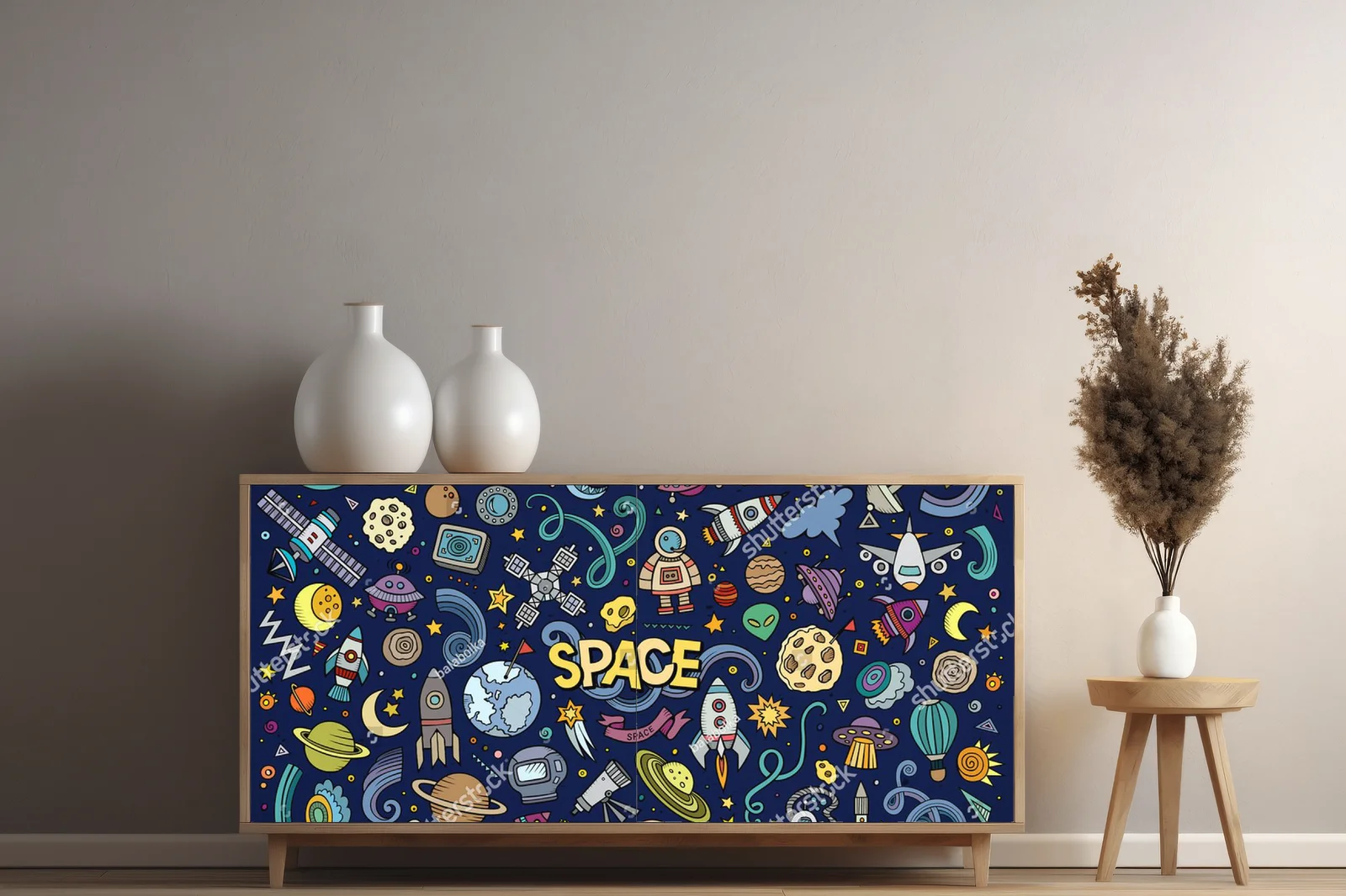 Kolorowe kosmiczne doodle w odcieniach nocnego nieba