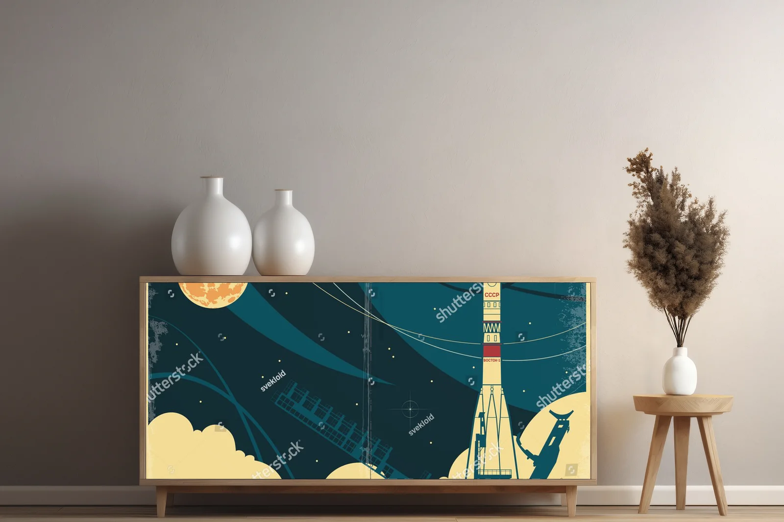 Retro kosmiczny plakat w stylu radzieckim