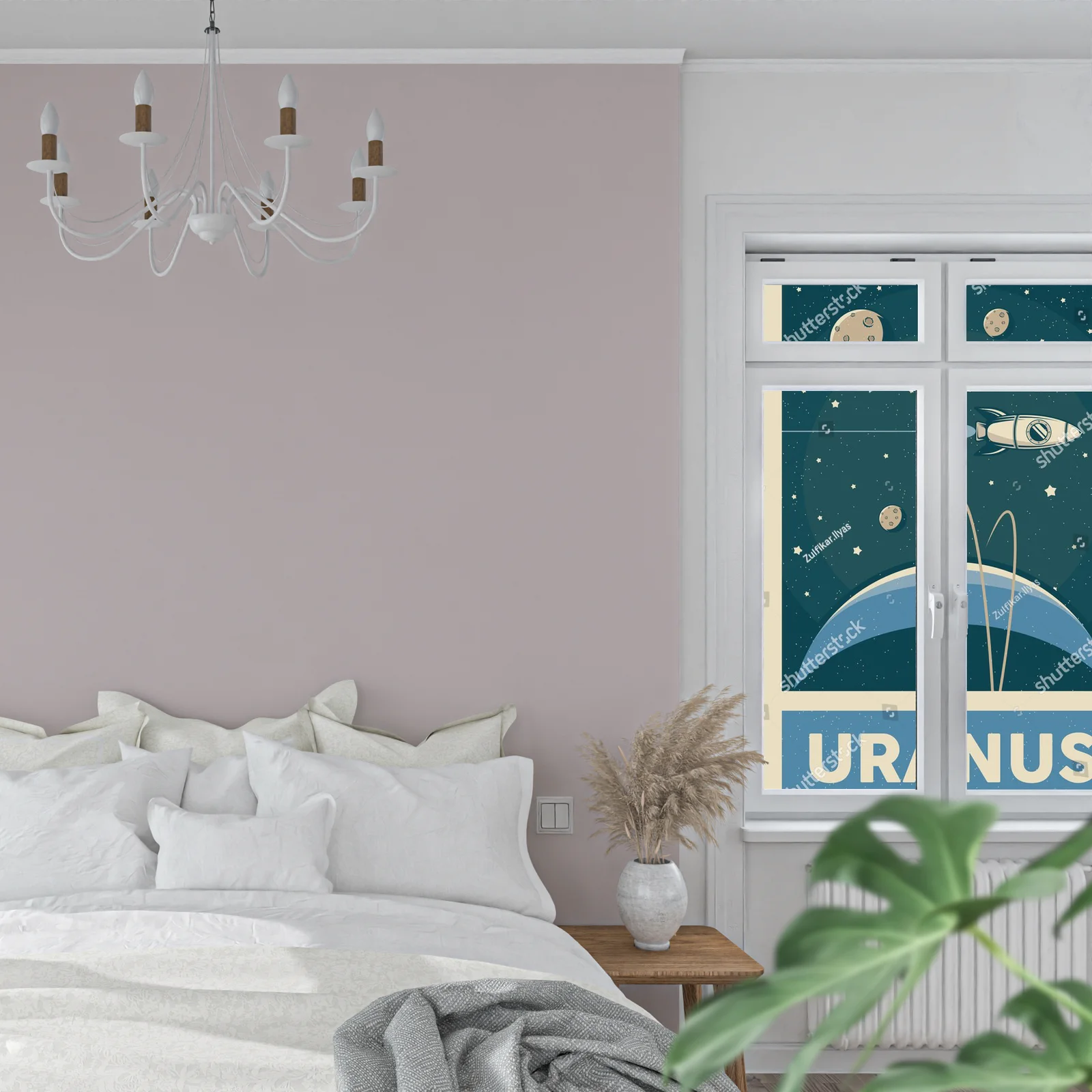 Retro plakat planety Uran w odcieniach zieleni