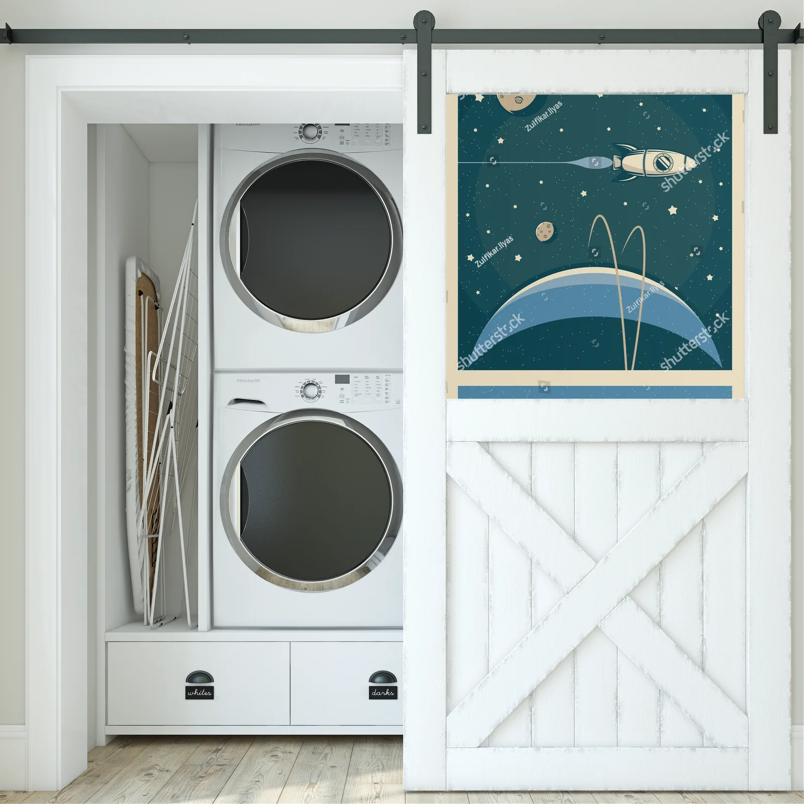 Retro plakat planety Uran w odcieniach zieleni