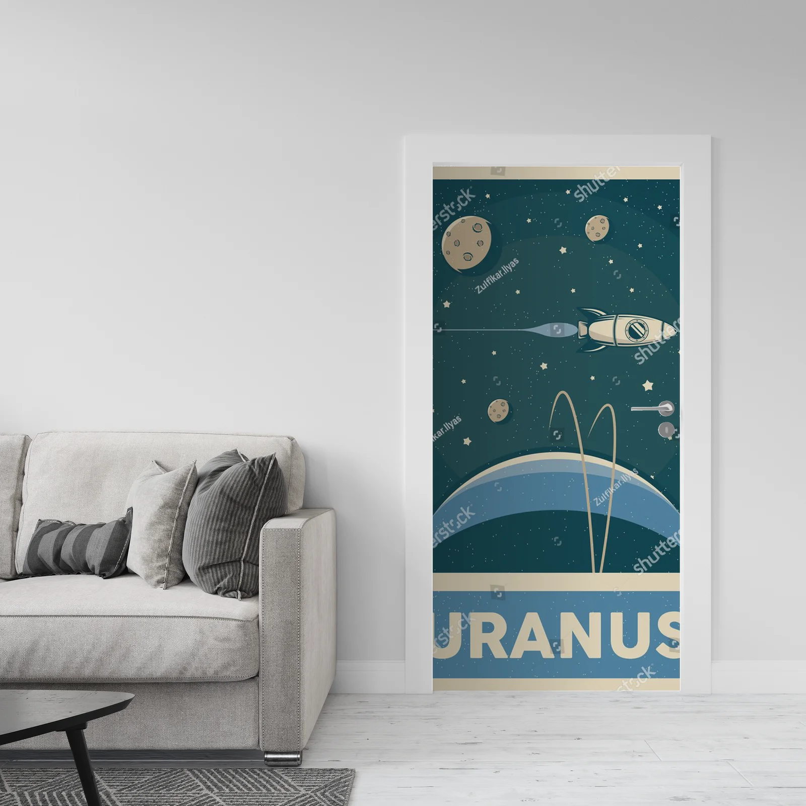 Retro plakat planety Uran w odcieniach zieleni